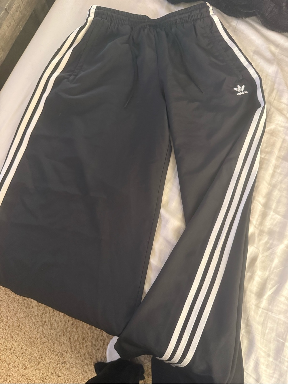 adidas Black Track Pants with White Triple Stripes